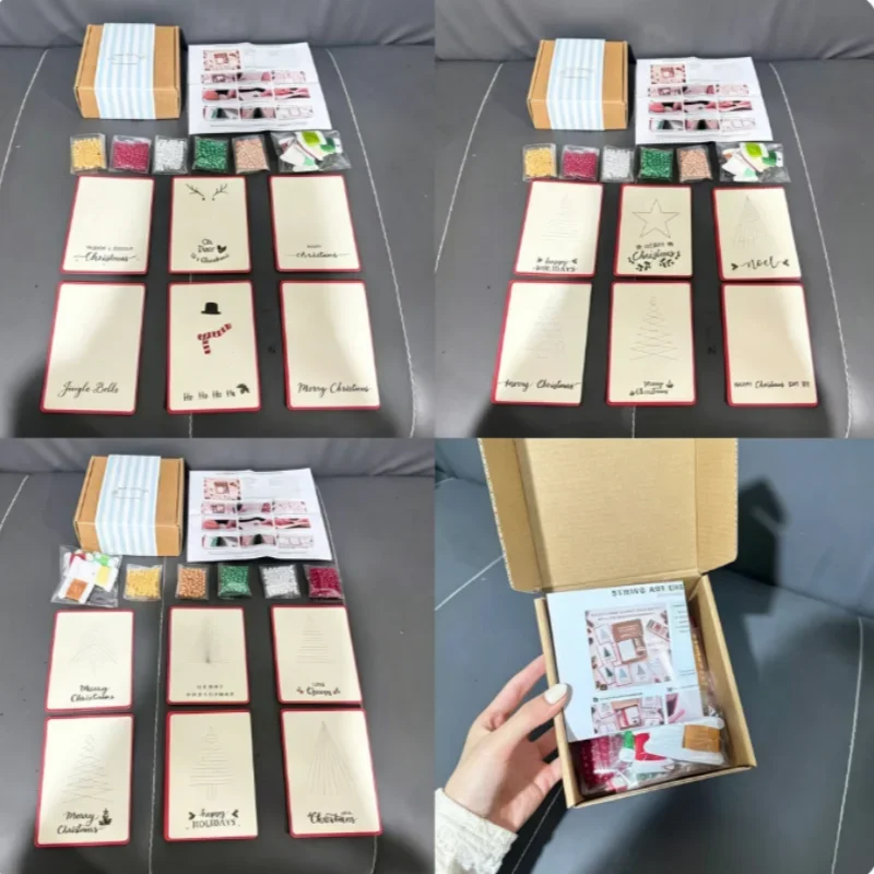 Christmas Happy Diy Set, A Set For Sewing Greeting Cards By Hand, Including Marking Sewing Points, Colored Thread And Beads