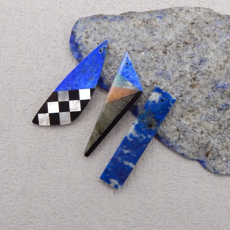 3Pcs Natural Stone Pendants For Jewelry Making,Lapis Lazuli Labradorite Obsidian Pendants DIY Making,42x13x3mm,8g