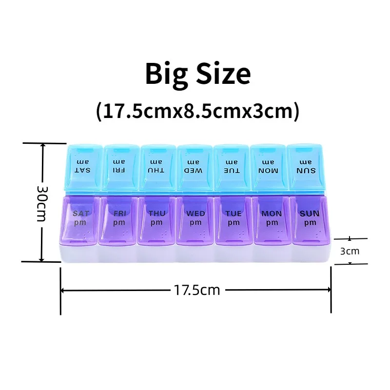 Weekly Portable Travel Pill Cases Box 7 Days Organizer 14 Grids Pills Container Storage Tablets Drug Vitamins Medicine Fish Oils