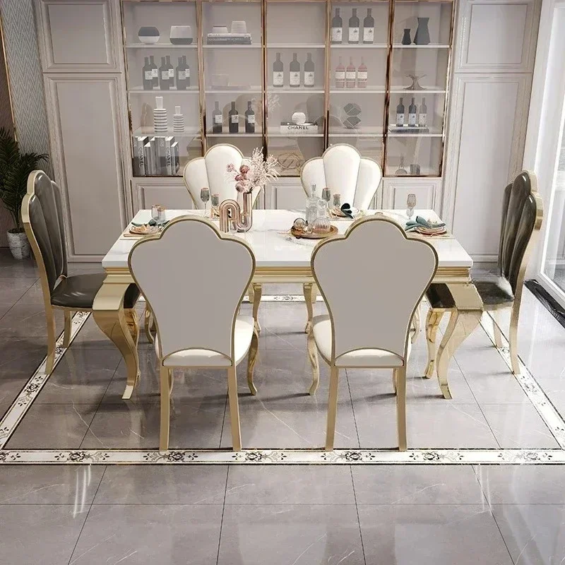 

Italian Dining Table Rectangular Design Mesa Comedor Home Furniture Marble Luxury Dining Table Unique Gold Individual White