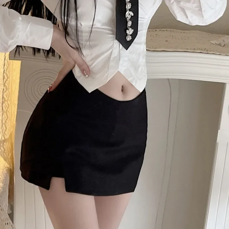 Sexy Mini Skirts Women Side-slit Hotsweet Summer Korean All-match Solid Harajuku High Street A-line Simple Faldas Femme Popular