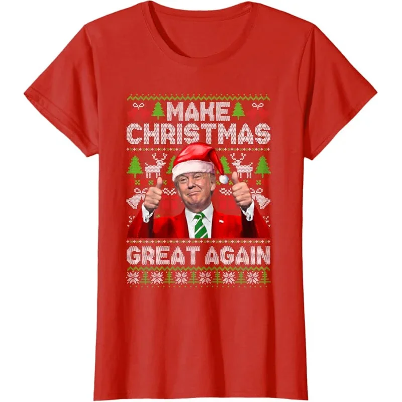 2025 Funny Trump Christmas Snow Pajamas Ugly 3D Printed Boys\' and Girls\' T-shirts