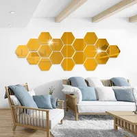 12pcs Hexagon Mirror Wall Stickers Self Adhesive Removable Wall Sticker Gold Silver Mosaic Tiles Decals Bedroom Home Decor 5