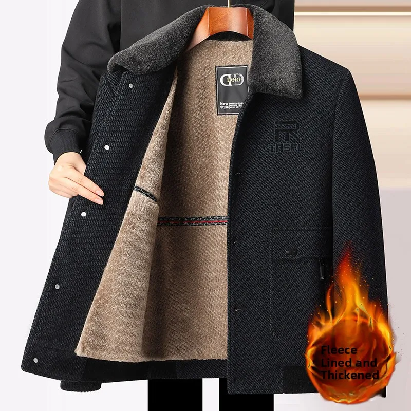 

Thiened Fce Winter Jaet for Middle-Aged Men Stand Collar Quilted Coat Busin Gentleman Sle Long Sve Zipper Closure