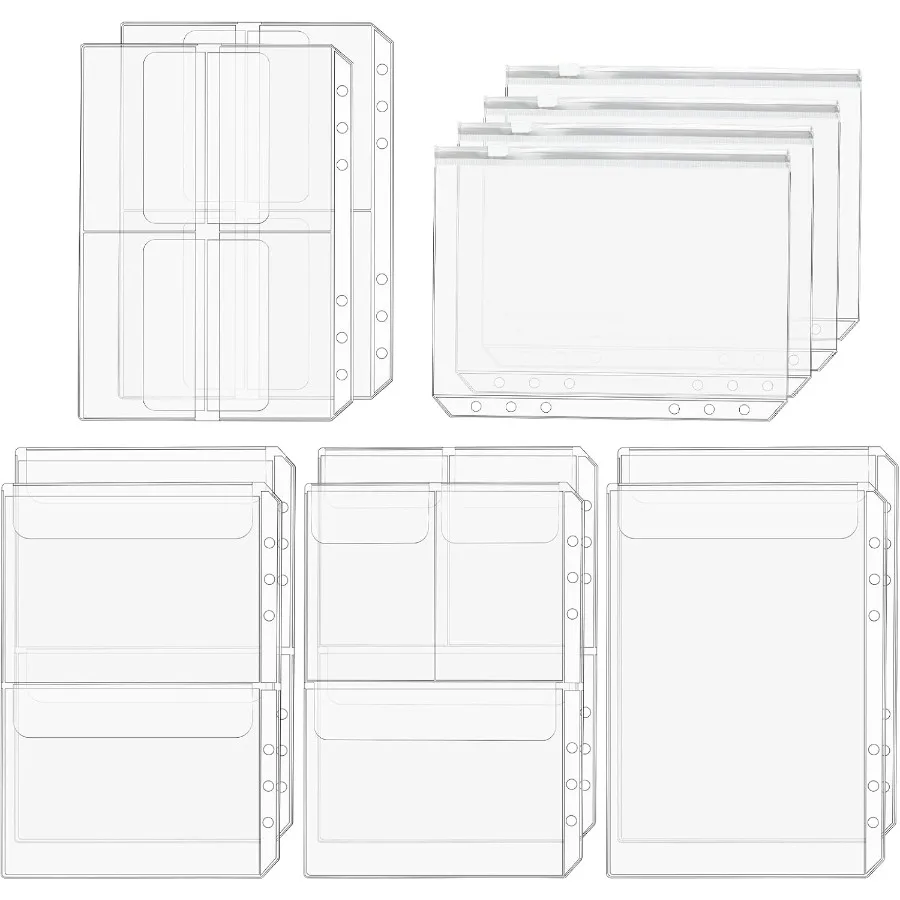 

Premium Clear Binder Zipper Folders 12PCS A5 Size 6 Holes Binder Inserts Document Filing Bags for 6Ring Notebook Loose Leaf Bag