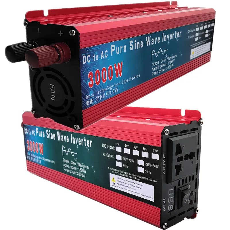 Imagem -04 - Inversor de Onda Senoidal Pura dc 12v 24v para ac 110v 220v 1000w 1600w 2000w 3000w Conversor de Banco de Potência Portátil Inversor Solar