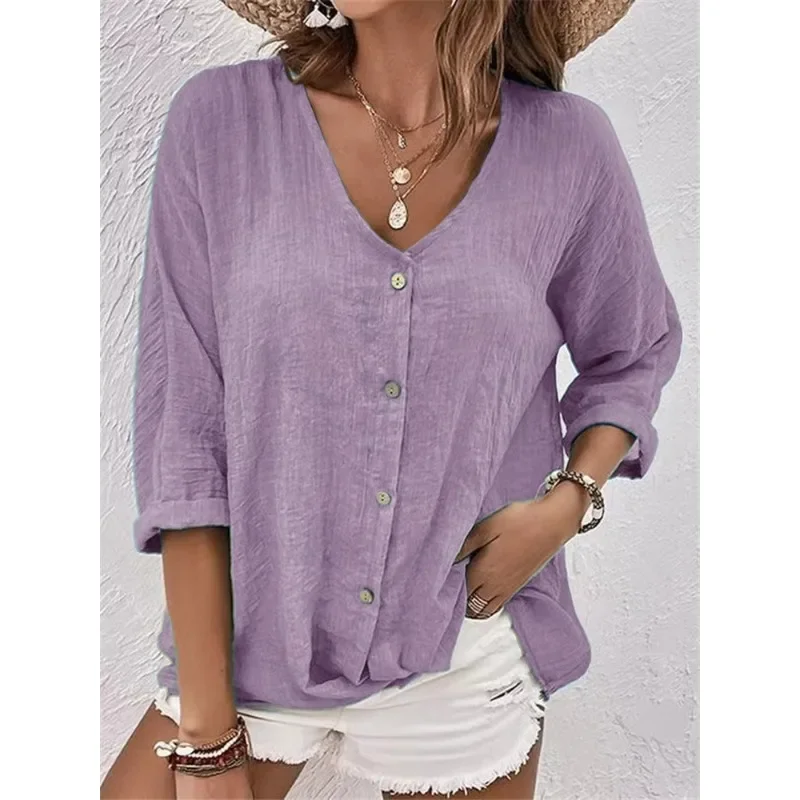 

2025 Autumn Fashion Womens Solid Casual Loose Blouse Vintage Oversized Shirt Elegant Youth Female Top Chiffon Style