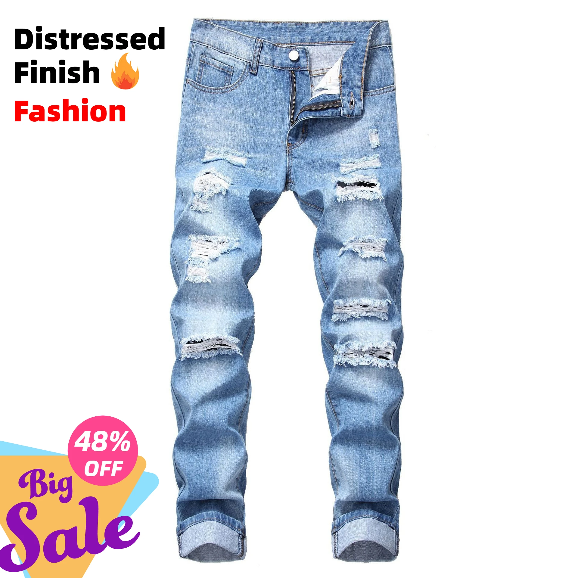 QINCHU Casual And Fashionable Work Pants Straight Leg Slim Fit Men's Jeans