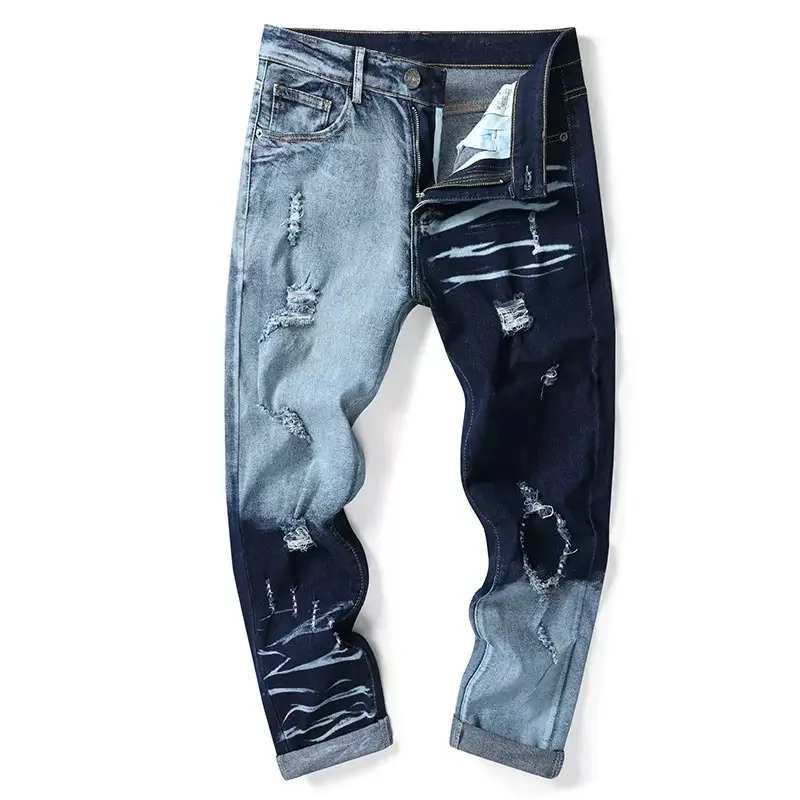 Jeans a gamba dritta strappati vintage di nuova tendenza della moda autunno e primavera per uomo Pantaloni sportivi comodi di alta qualità casual