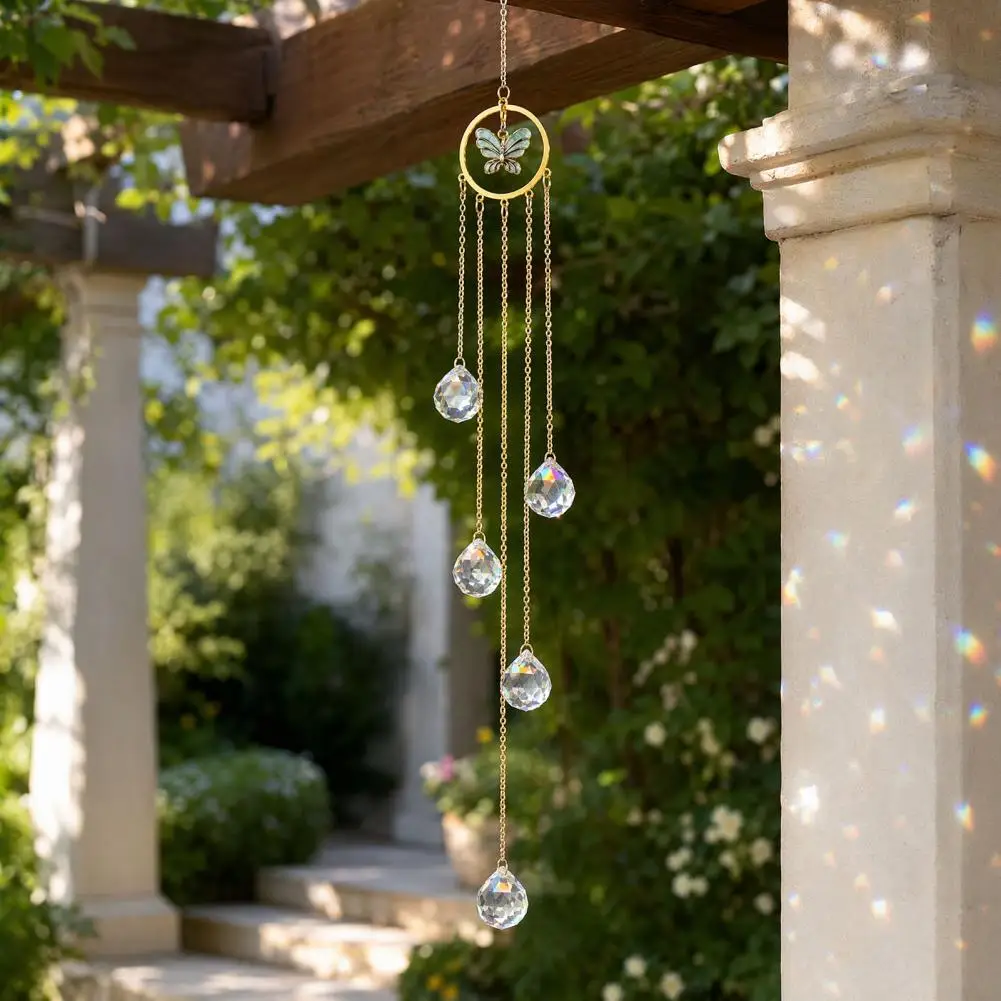 Sunlight Refraction Chime Wind Chime Sun Catcher with 7-color Ab Balls Faceted Light Beads Hanging Ornament Rainbow for Garden