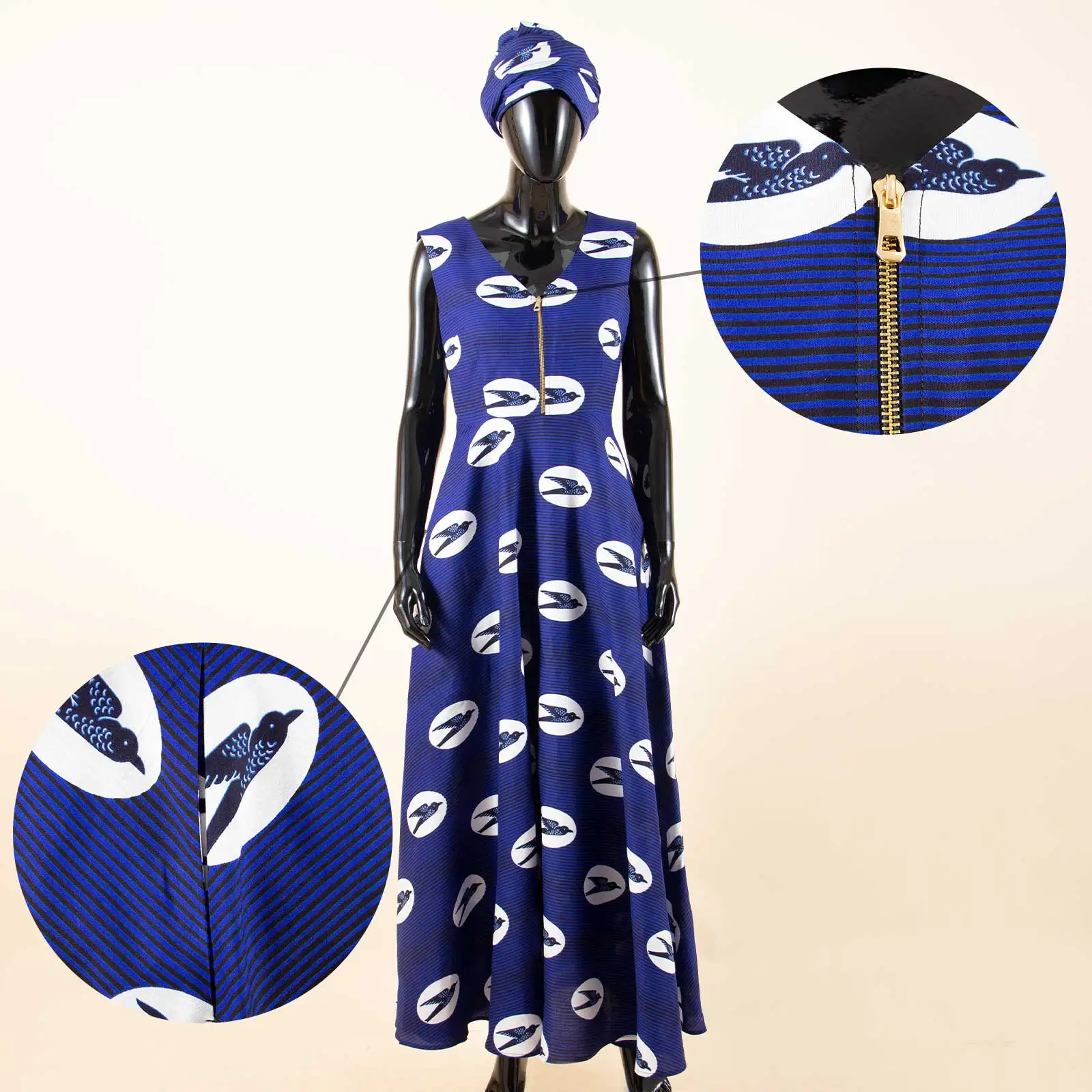 African Dresses for Women Sexy Vintage Summer V-neck Dashiki Print Sleeveless with Headwrap Bazin Riche Party Vestidos Y2225019