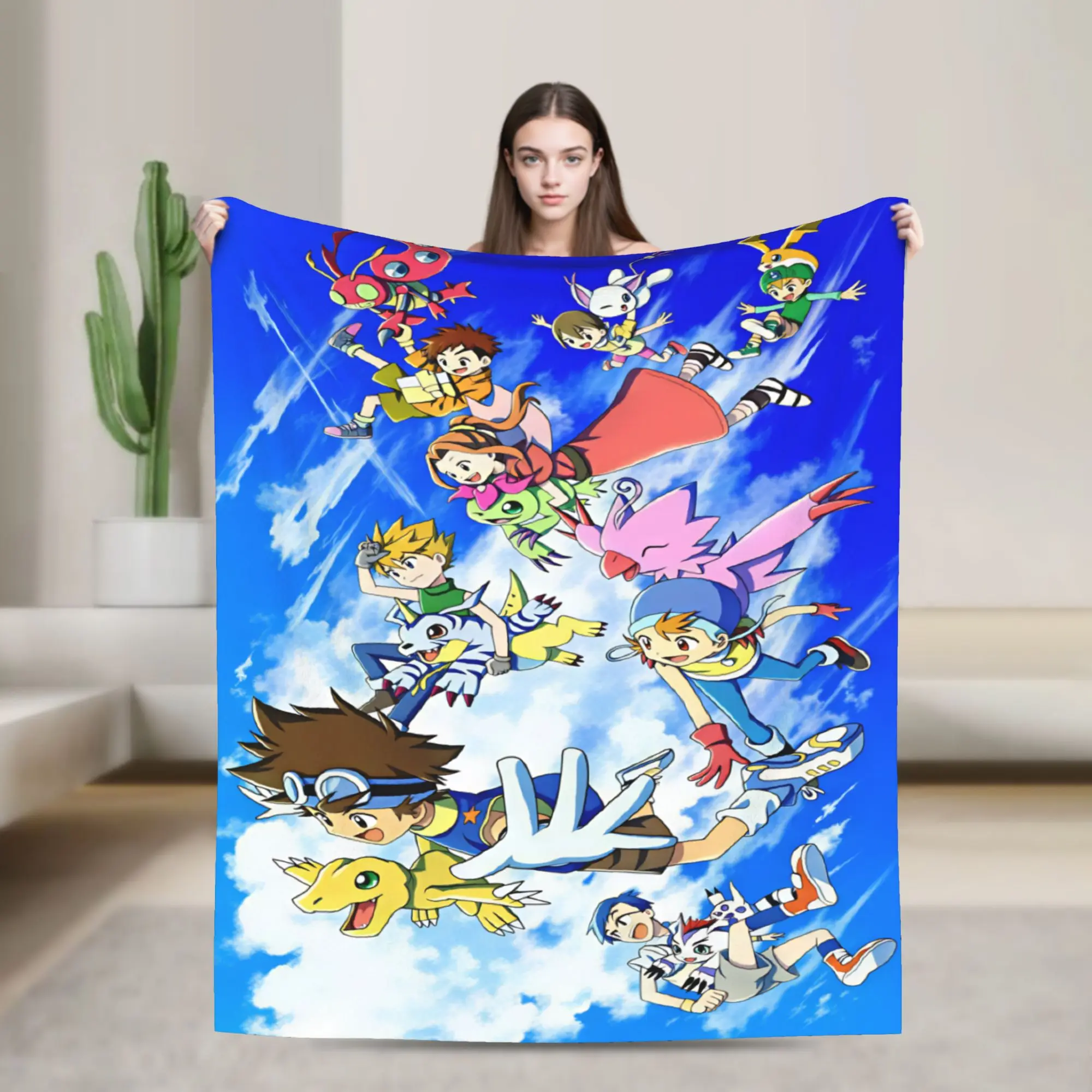 Digimon Adventure Soft Warm Blanket  Airplane Travel Plush Throw Blanket Funny Bedroom Flannel Bedspread Sofa Bed Cover