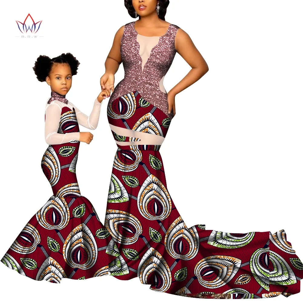 

BintaRealWax African Mother-Daughter Clothing Floor-Length Dresses for Women Cute Sweet Girl Ankara Clothing WYQ804