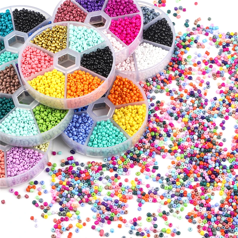 6 Grid Set（about 1900pcs）3mm Multi colored Halloween Color Scheme Solid Painted Rice Loose Beads for Making DIY Jewelry Supplies