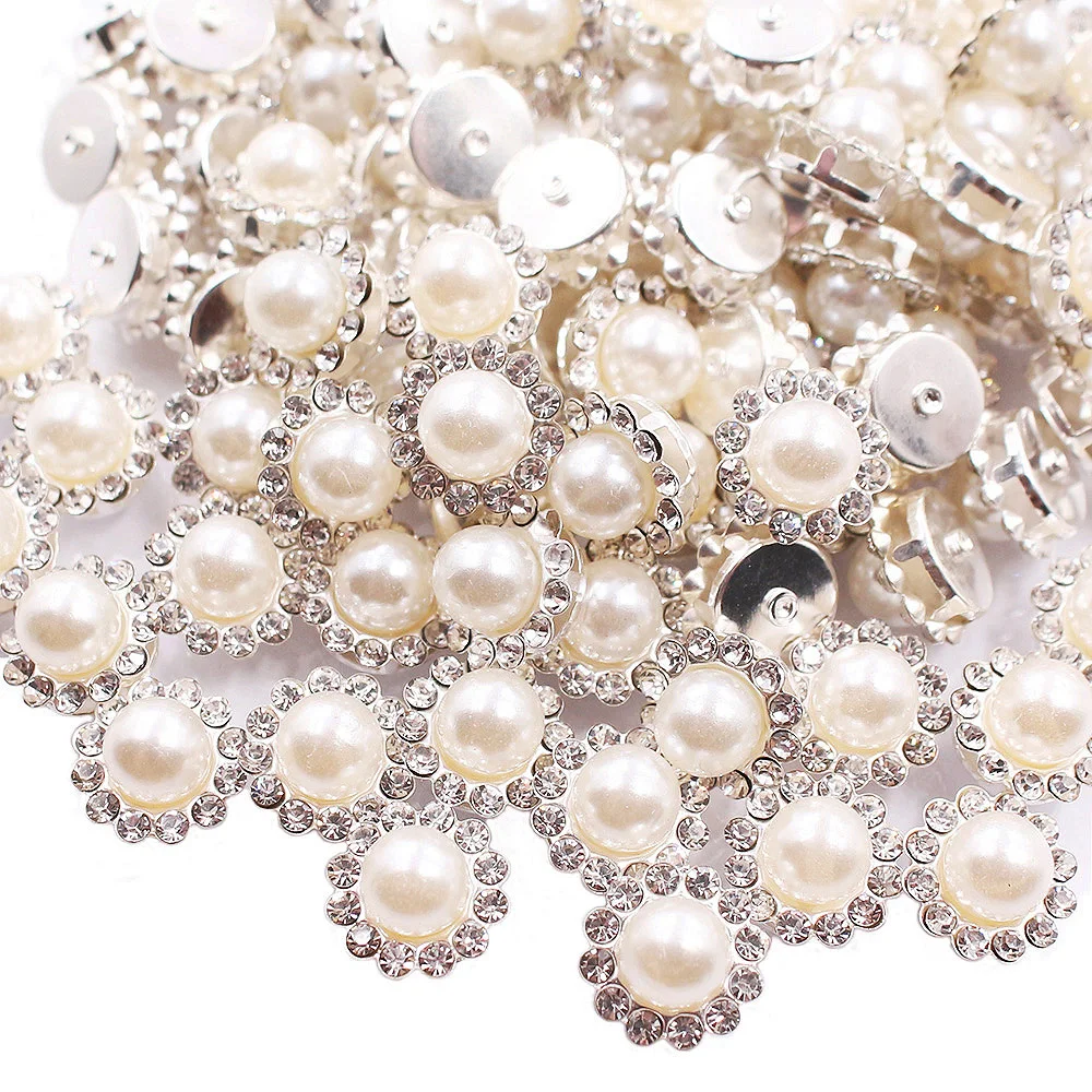 50 Stück Perlenkrallensteine, Perlen, goldene Basis, flache Rückseite, klare Kristalle, zum Aufnähen von Strasssteinen für Handarbeiten, DIY, Kleidungsstück, Dekoration, Knöpfe – Detail 5