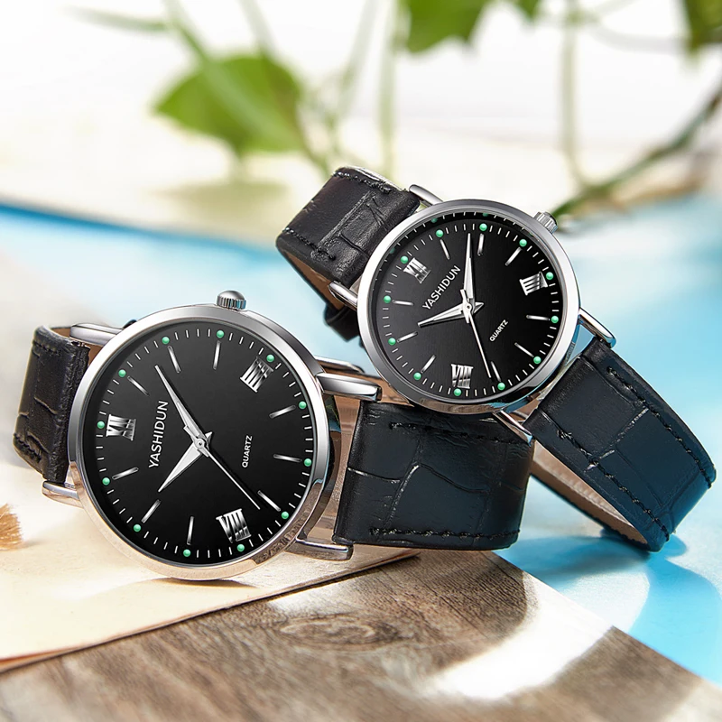 YASHIDUN カップル腕時計男性女性ビジネスデザインハンドウォッチレザーカップル腕時計クォーツ腕時計時計ギフトリロイ Mujer