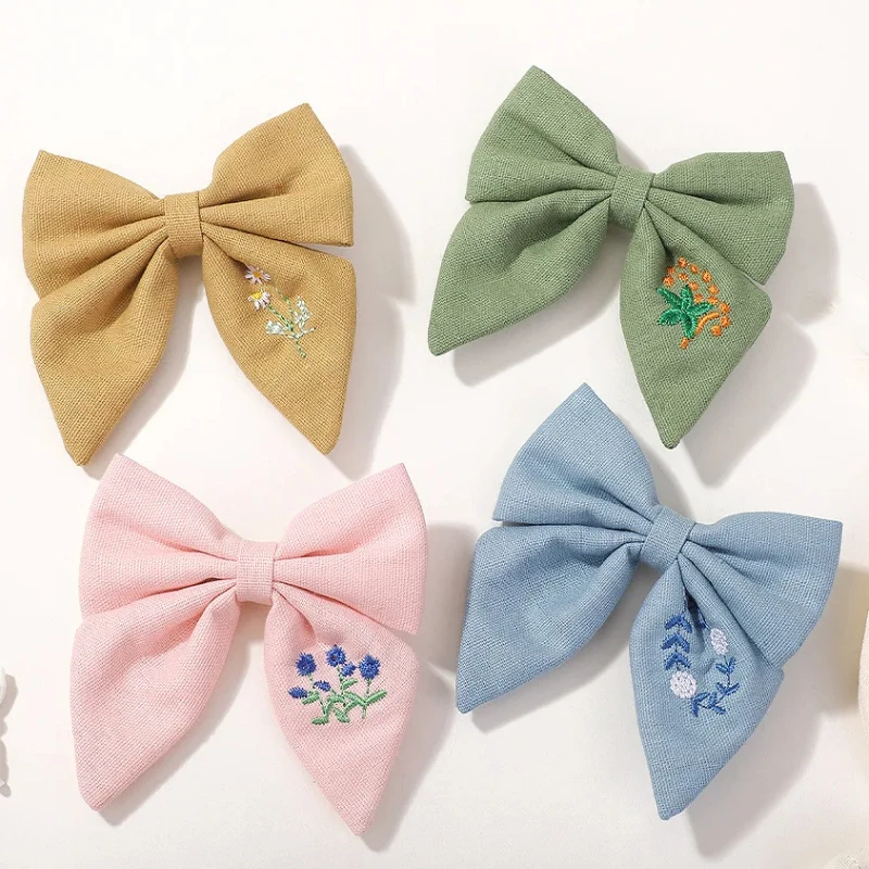 

Big Bowknot Ethnic Style Embroidered Flower Hair Clips Cotton Linen Fabric for Girl Simple Versatile Hairs Clip Fashion Headwear