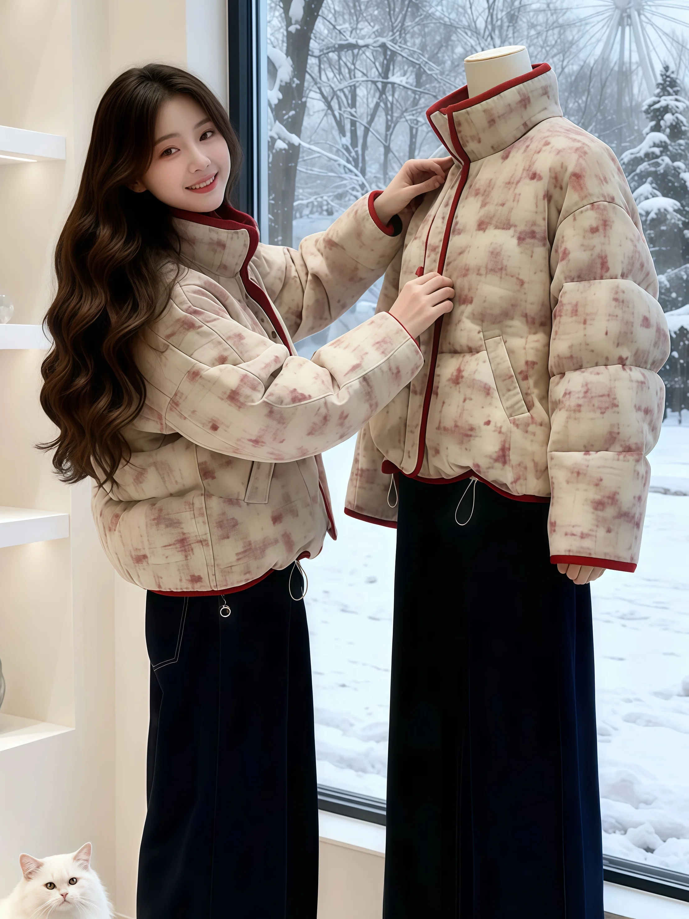 

Sli ort Puffer Cotton Jaet Women's Winter Thiened Bread Sle Coat Warm Fluffy Outerwear Casual Busin Commute