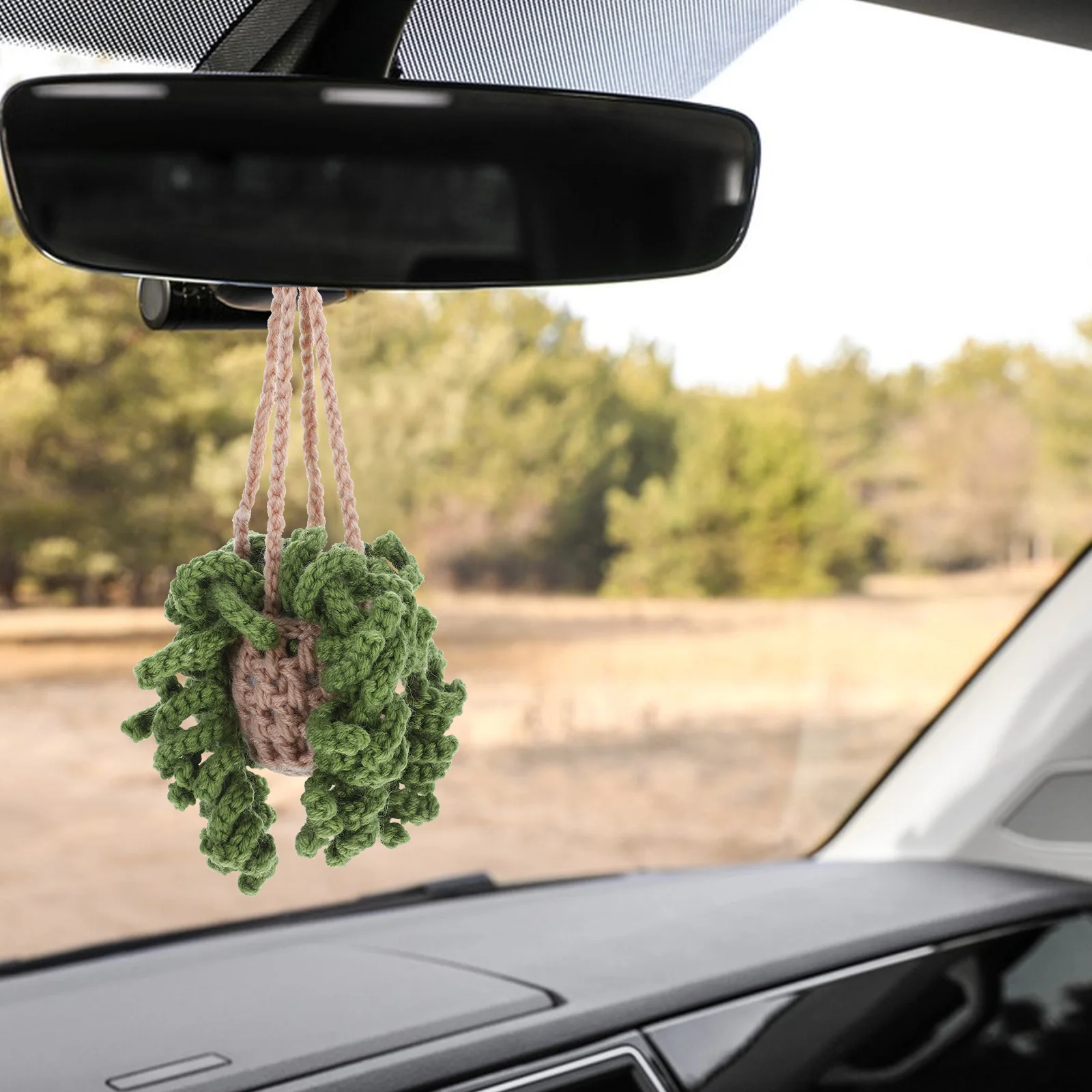 

1Pcs Crochet Car Hanging Plant Decor Knitted Rearview Mirror Ornament Aesthetic Accessory