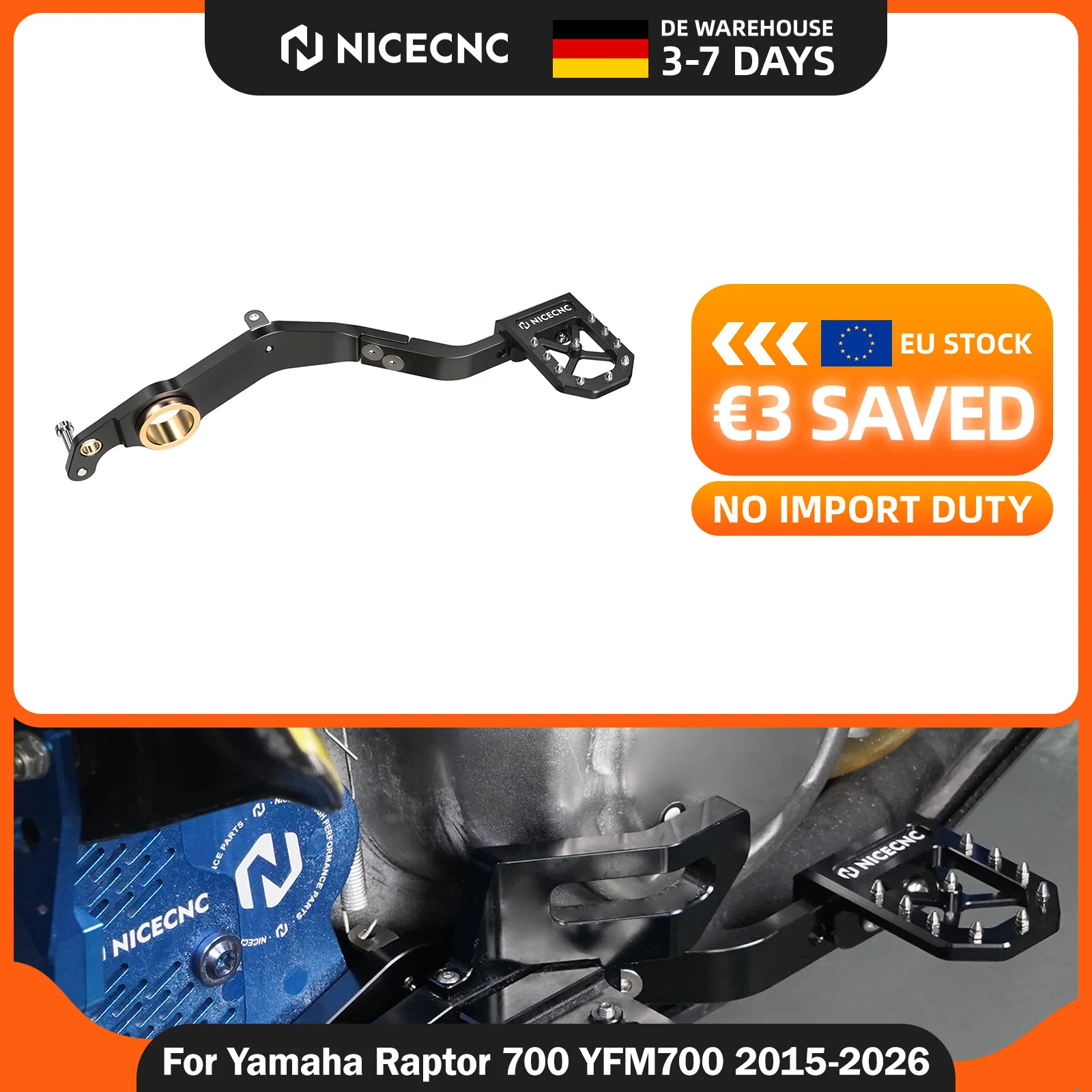 NICECNC per Yamaha Raptor 700 YFM700 2013 2015-2026 Leva del pedale del freno posteriore per Yamaha Raptor 700R YFM700R 2013-2026 SE 2017-2026 Leva regolabile in alluminio lavorato CNC anodizzato