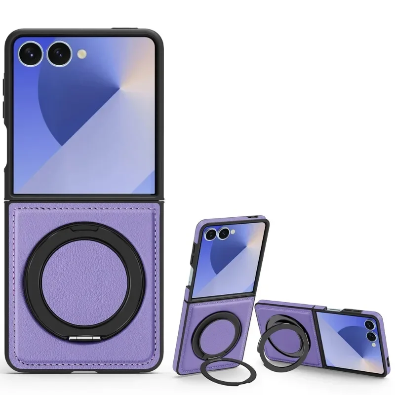 

High Quality Slim Magnetic Rotating Ring Holder Leather Case For Samsung Galaxy Z Flip 7 6 5 4 3 Shockproof Camera Protect Cover