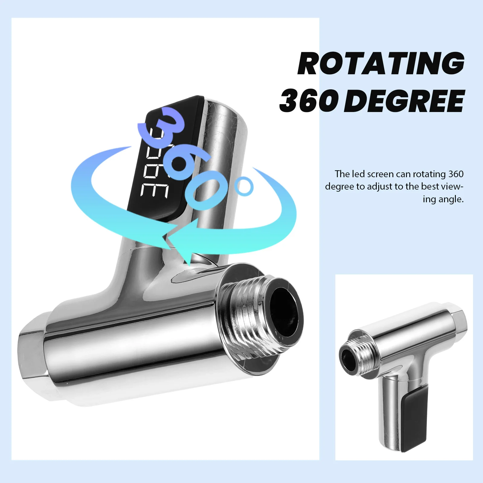 

LED Digital Shower Thermometer Silver Free Real Time Water Temperature Monitor Rotatable Screen Accurate Water