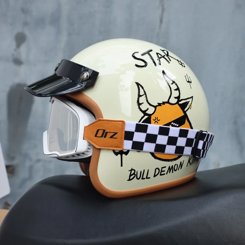 

Motorcycle helmets for men and women, retro cruise motorcycles, half helmets, pedals, 3/4 helmets, all season compatible
