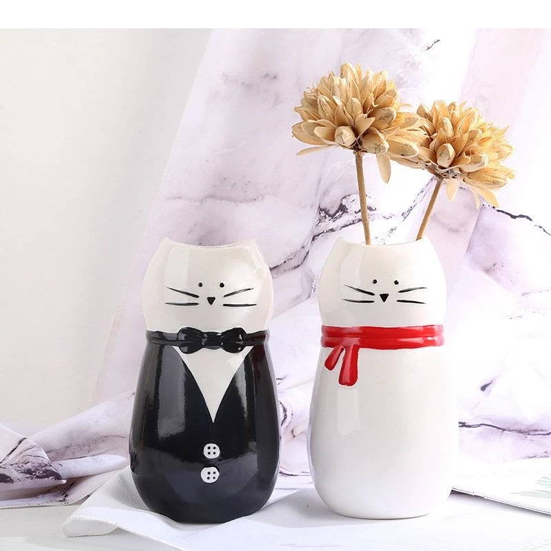 Gentleman Ceramic Vase Cute Cartoon Flower Arrangement Desk Decoration Ornaments Porcelain Crafts Kitten Floral Vases