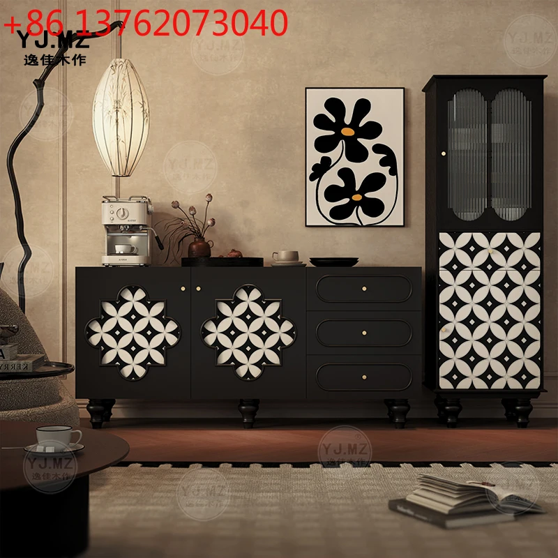 

Встроенный черно-белый обеденный боковой шкаф в стиле ретро, бытовой шкафчик из цельного дерева, пол в спальне у стены