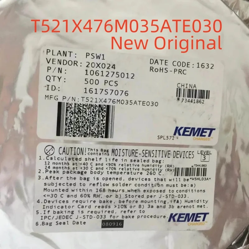 

10-100piece New Original T521X476M035ATE030 Polymer Tantalum Capacitor 47Uf 35V X 7343 ESR: 30M 7343