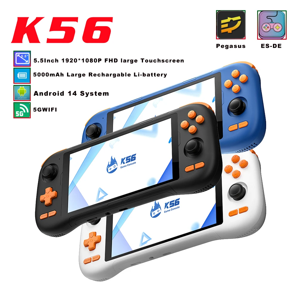 

НОВАЯ портативная игровая консоль K56 5,5 дюйма с сенсорным экраном 50 эмуляторов для PS1/PSP/DC/SS Android 14 5000 мАч WIFI5 ретро игровой плеер