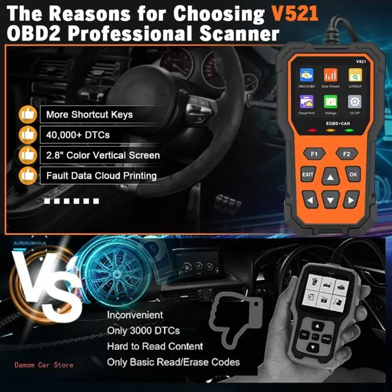 Multifunctional V521 OBD Car Diagnostic Scanner Tester Tool Suitable for Engine Fault Code Reading Quick Error Detection