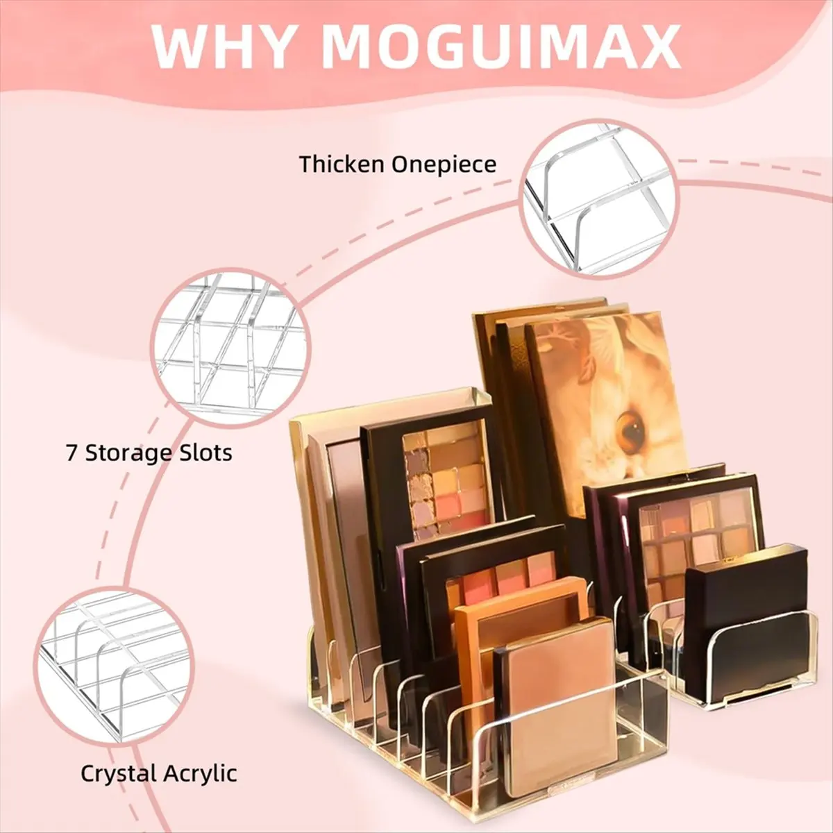 ABZT 2 Pack Acrylic Makeup Eyeshadow Palette Organizer,7-Slot Display Case, Cosmetic Display Storage Holder Fit CD,Phone Case