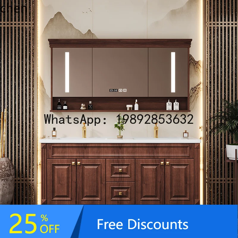 

bathroom cabinet combination ceramic integrated basin smart mirror cabinet solid wood bathroom cabinet bathroom washbasin