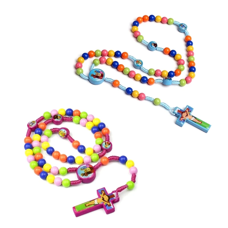 Collana del rosario del fumetto del capretto Perline colorate Gioielli preghiera cattolica Regalo cattolico Dropship