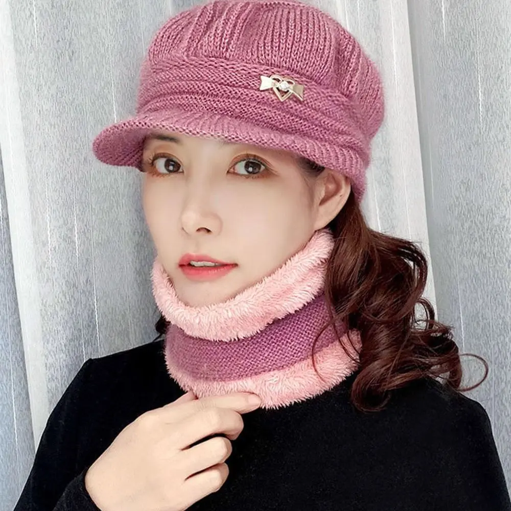 Coral Fleece Winter Hat Beanies Women's Knitted Hat Keep Warm Wool Knitted Hat Peaked Cap Double Layers Protection Caps