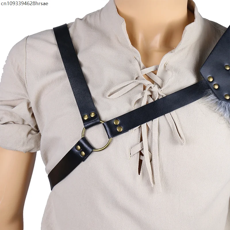 شال كيب من فراء القرون الوسطى الروماني المصارع الجلدي درع الكتف الفايكنج فارس المحارب بولدرونز عصر النهضة تأثيري حلي