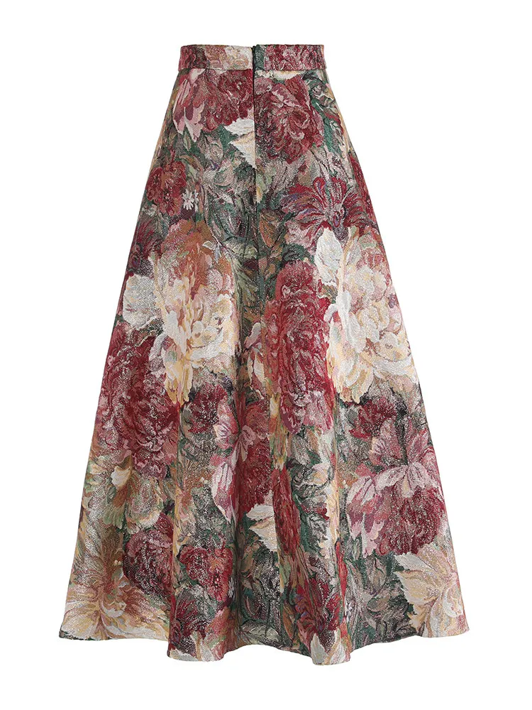 High Quality New Autumn Winter Embroidery Jacquard Ultra Long Skirt Elegant Fashion Lady High Waist Elegant A-line Puff Skirts