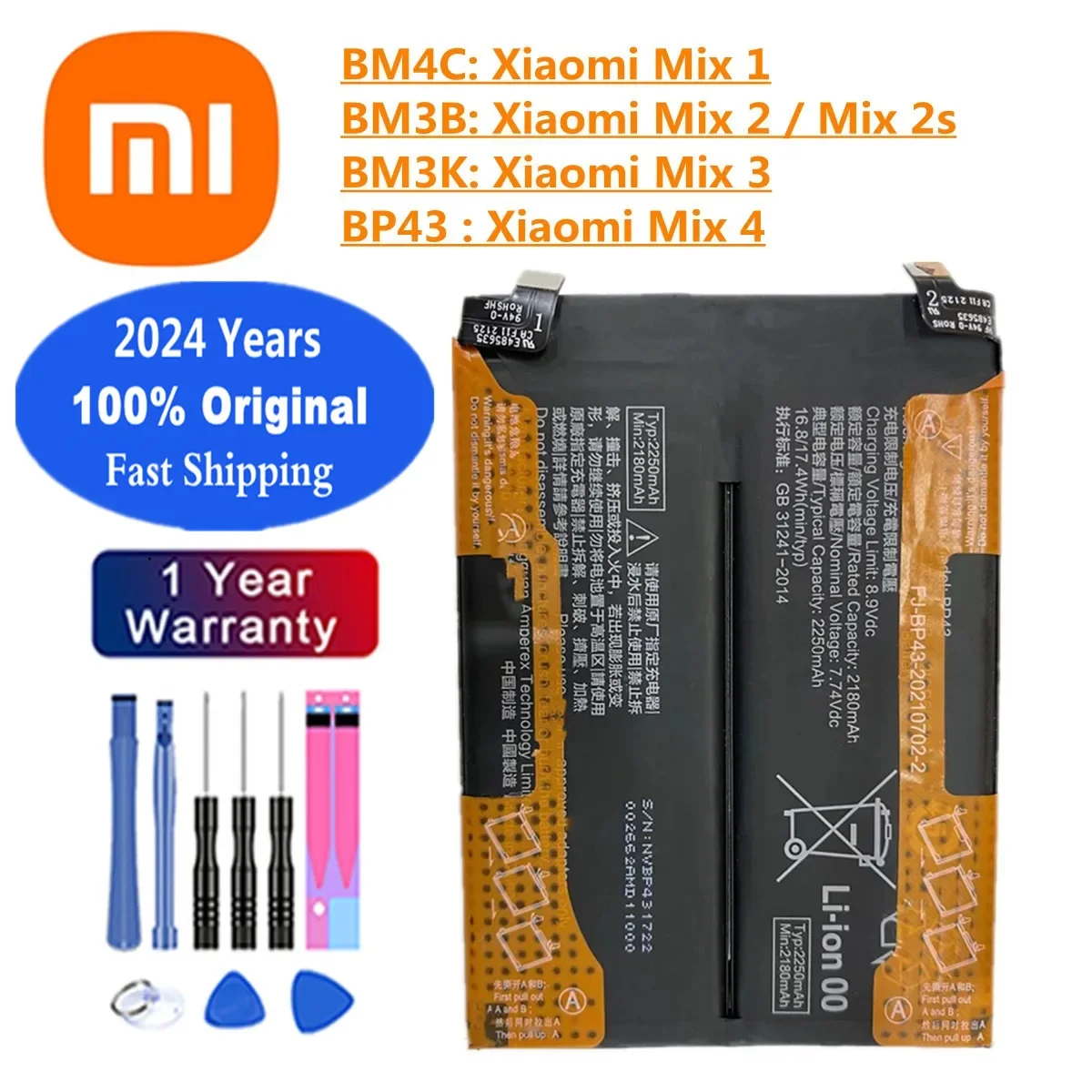 

2024 Years Xiao mi Orginal Battery BM3K BP43 For Xiaomi Mi Mix 3 4 2 2S 1 Mix4 Mix3 Mix2 Mix2S BM3B BM4C Phone Bateria Batteries