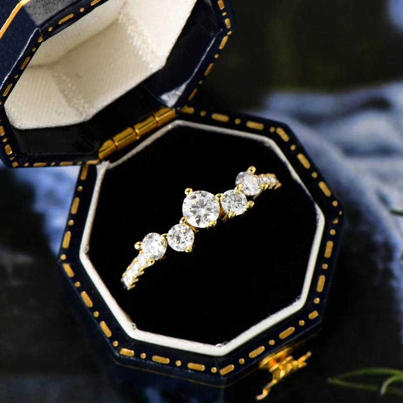 Anziw ريال S925 خاتم العنقودية مويسانيتي فضة الزفاف المشاركة خواتم الاصبع موضة الفرقة للنساء غرامة مجوهرات 925