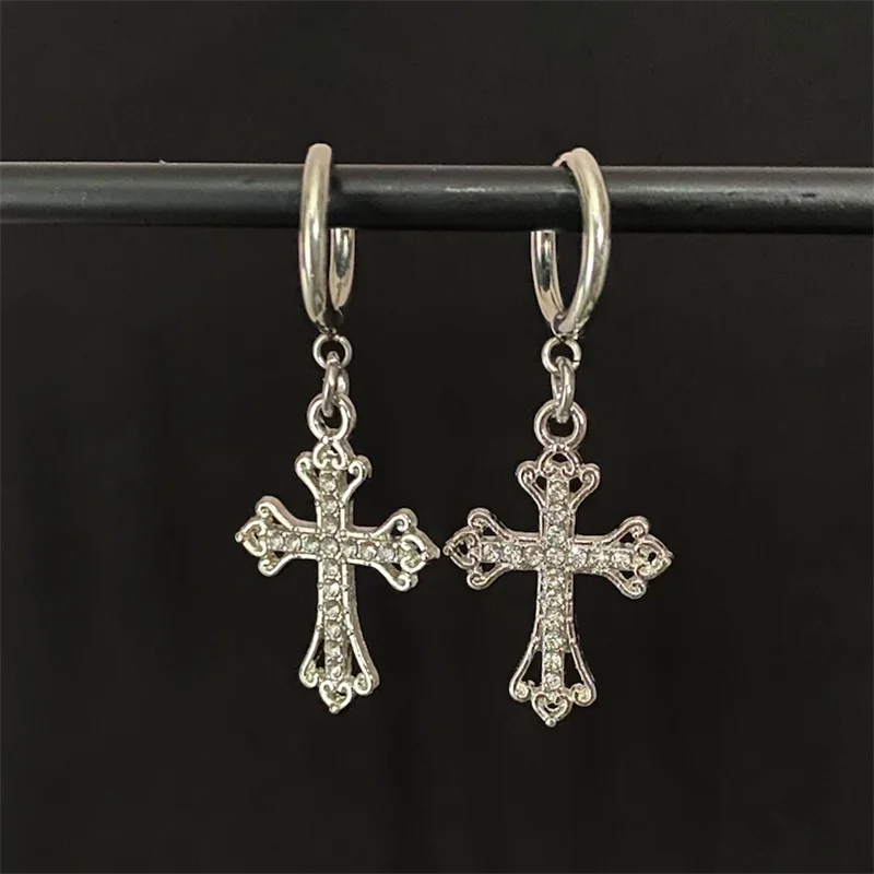 

Y2k Gothic Stylish Shiny Rhinestones Cross Earrings Crystal Cross Drop Earring for Women Grunge Egirl Earrings Jewelry Gifts
