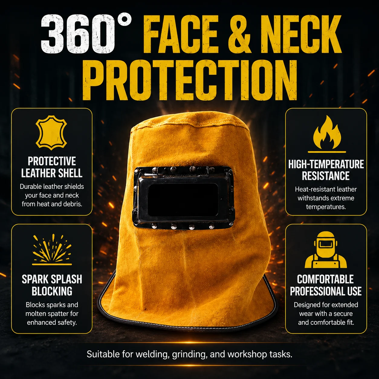 Leather Welding Helmet Mask with Lens Sweat Absorbent Welder Hood Work Hat Gear Protective Leather Welding Cap for Grinding Cutting Soldering Workshop Safety Face Shield Flame Resistant Head Cover Durable Comfortable Welding Accessories Set