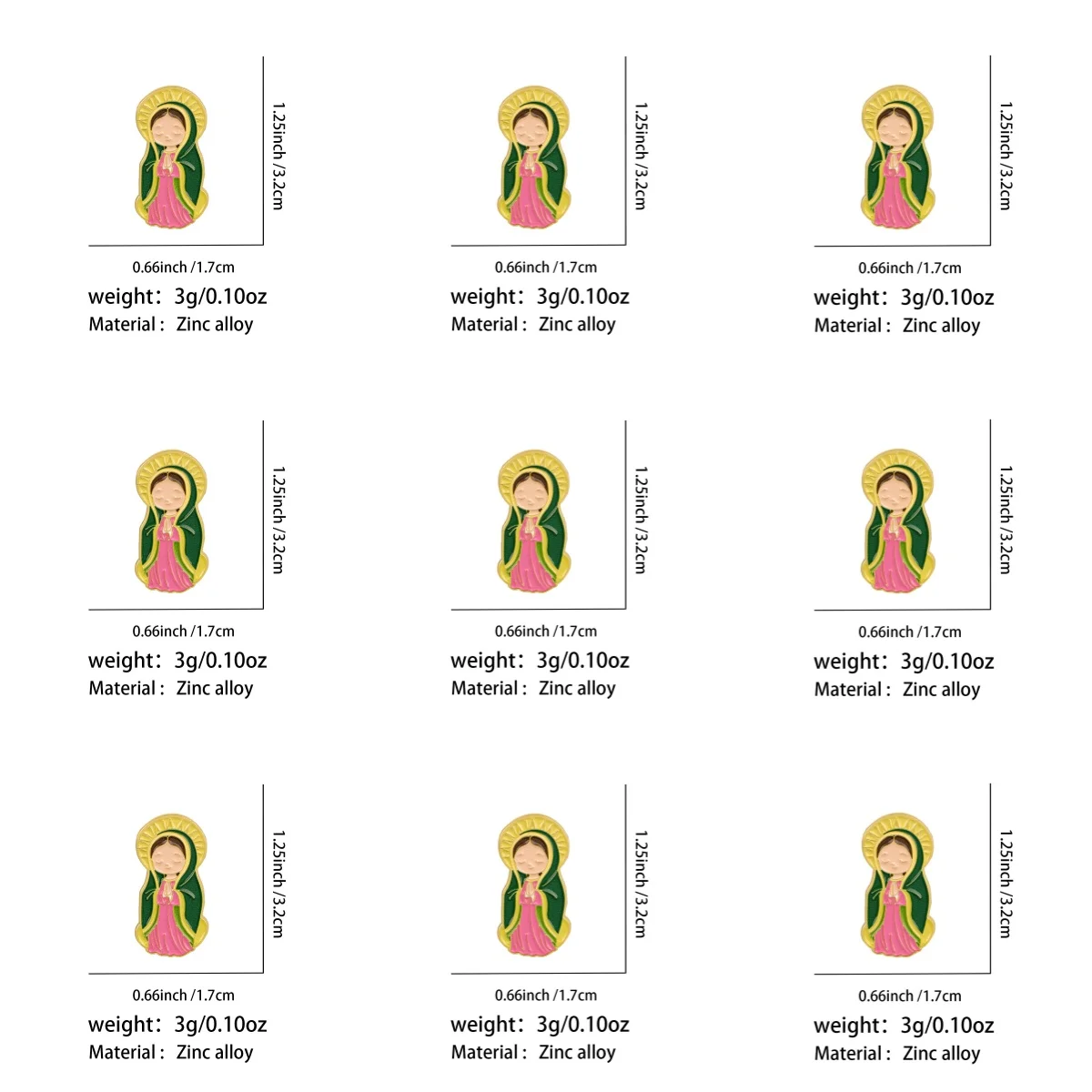 9-teiliges Set Emaille-Anstecknadeln mit Jungfrau Maria, niedliche Cartoon-Broschen, religiöse Anstecknadeln für Mäntel, Damenbroschen, Kragen- und Reversnadeln, Metallabzeichen, Schmuck – Detail 1