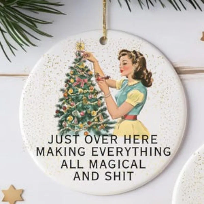 

2D самолет, 1 забавное рождественское украшение с надписью «Создай волшебный здесь» — белый круглый подарок на праздник сезона