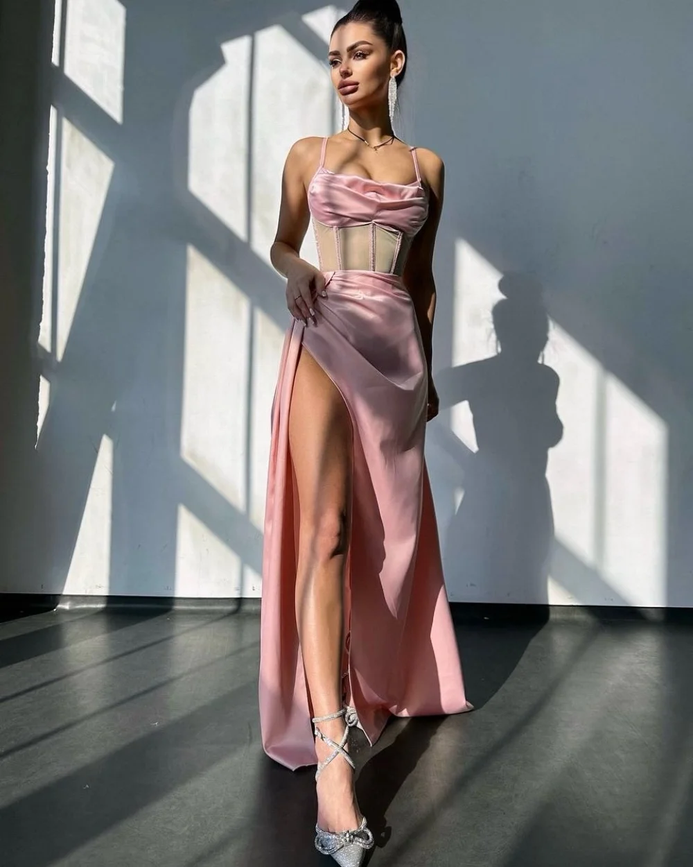 Customized Sexy Charming Pleat Ruched Rhinestone A-line Square Neck Floor-Length Evening Dresses Sizes Available