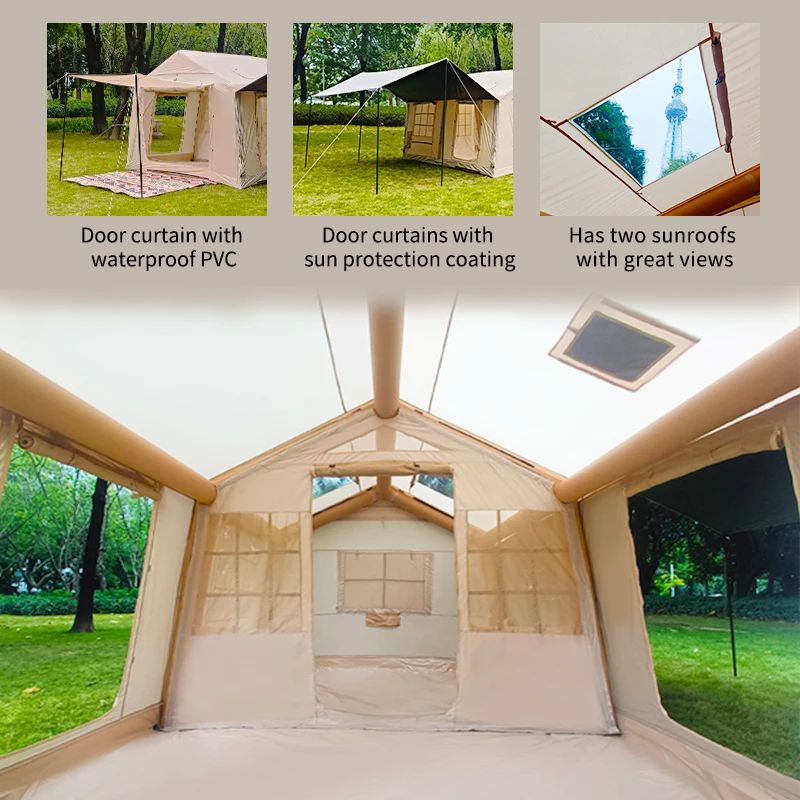 Надувные палатки на квадратных футах 129,16 с дымоходом, быстрая установка, водонепроницаемая воздушная палатка для кемпинга для взрослых