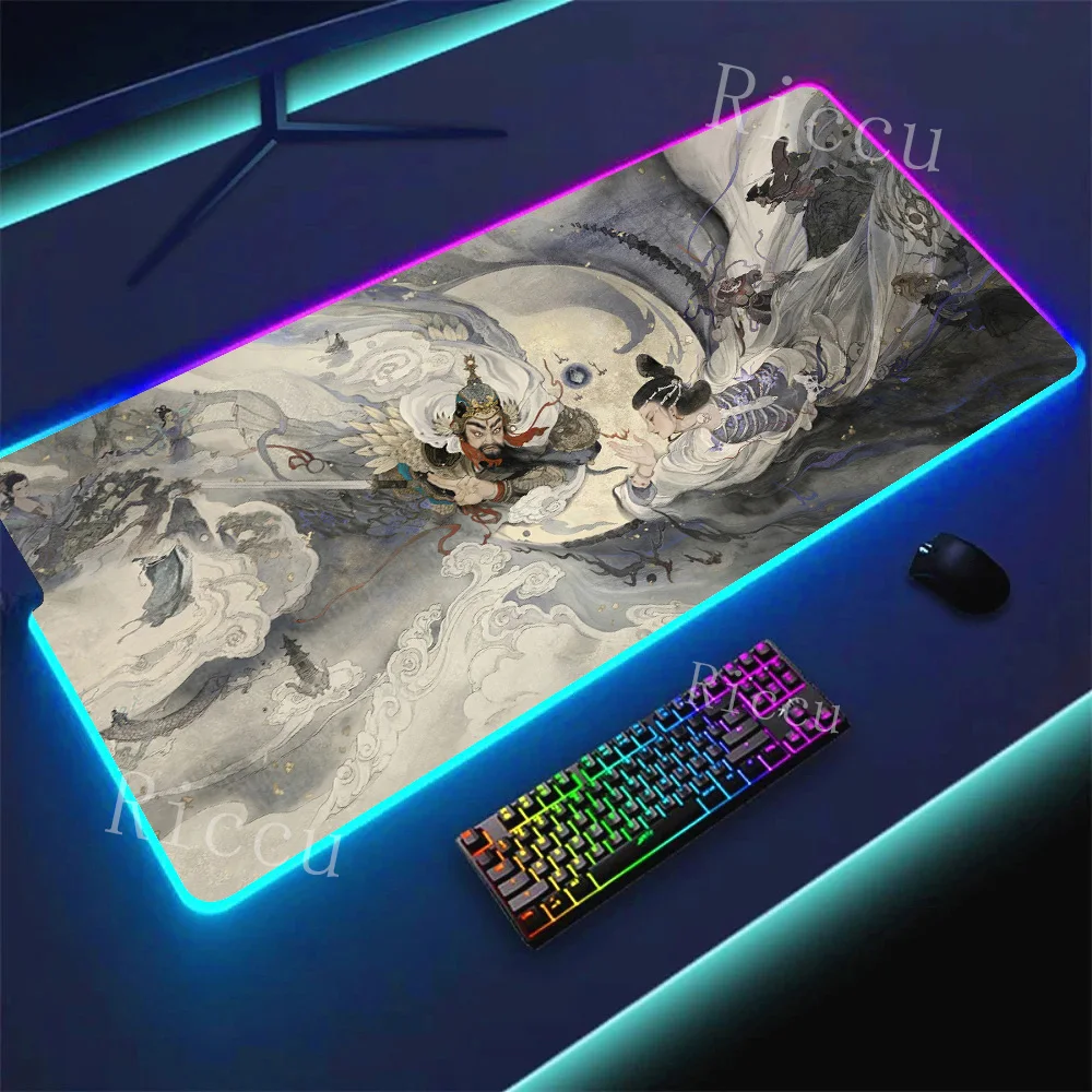 

RGB Chinese painting printon Mouse Pad Gaming Black traditional demand Custom Home Mousepad Desk Mats Natural Rubber Mouse Mats