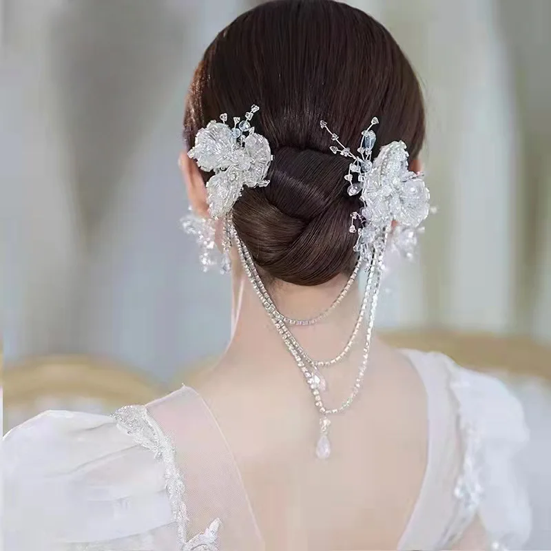 Hair Clips Bead Chain Modeling Clip Headdress Princess Bride Hair Accessories Wedding Women Banquet Head Jewelries