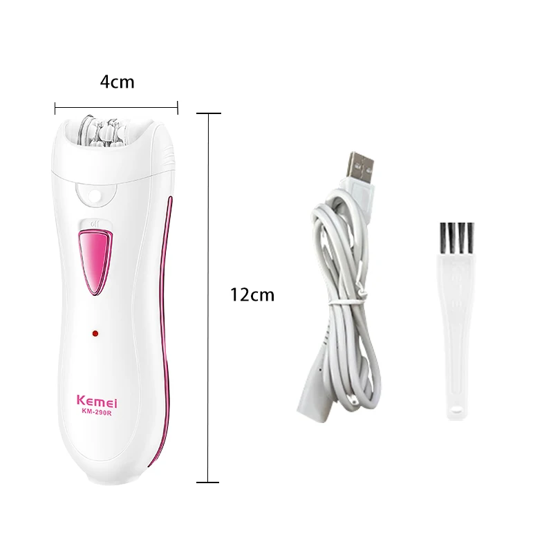 Kemei KM-290R آلة إزالة الشعر الكهربائية للنساء الإبط الساقين بيكيني المنطقة الحساسة مزيل الشعر الجسم الشعر المتقلب سيدة USB قابلة للشحن