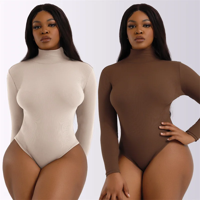 

Women Black Long Sleeve Bodysuit Autumn Winter Turtleneck Bodysuits Female Bodycon High Waist Romper Body Shapewear